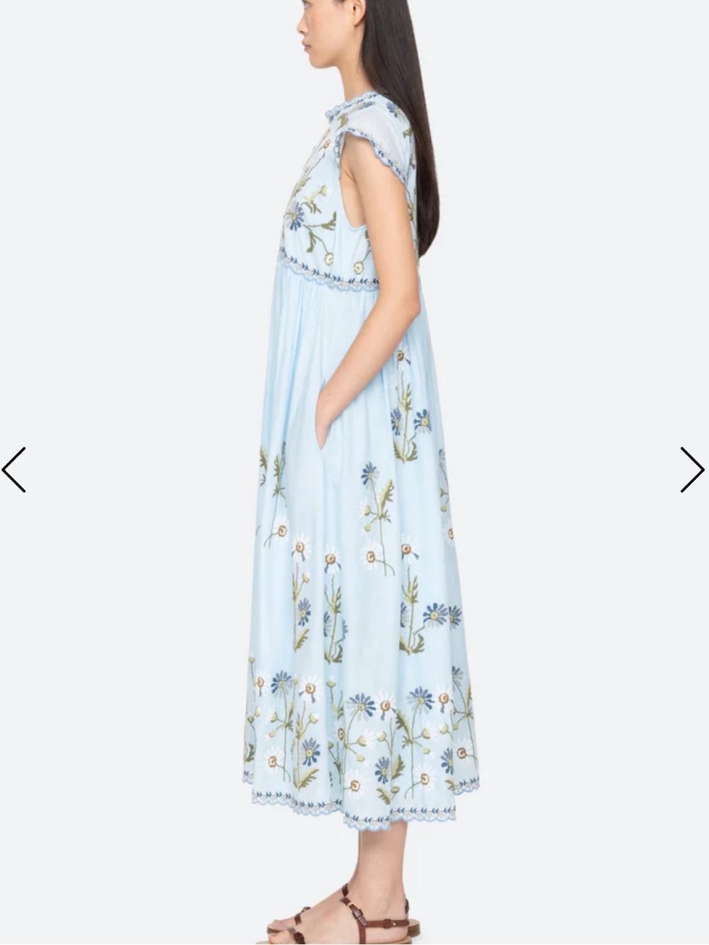 SEA NEW YORK Audra Dress Light Blue Floral Embroidered Midi Dress,S - Picture 3 of 10